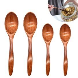 Wooden Spoons, Set of 4, Natural Wooden Spoons, Small for Spices, Honey Spoons, Wooden Teaspoons, Handmade Wooden Spoons, Tablespoons for Tea, Coffee, Honey, Sugar, Spice, Soup, Rice, Mixing (2 14 cm