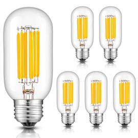 CRLight 8W LED Tubular Bulb 3000K Soft White, 80W Equivalent 800 LM, E26 Antique Edison T14 / T45 Tubular Clear Glass Dimmable LED Filament Light Bulbs, Pack of 6