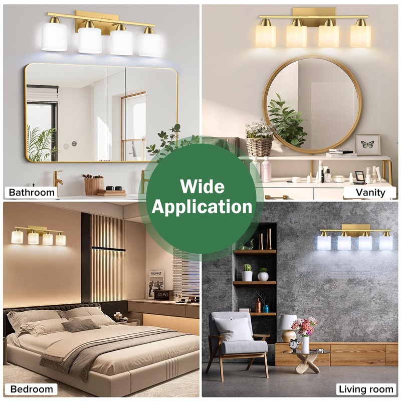 palaro 4 Light Bathroom Light Fixtures,Brushed Gold Vanity Lights for