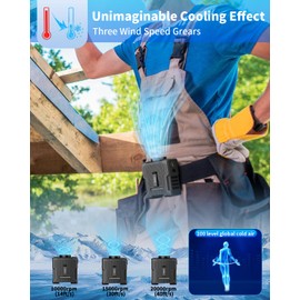 EasyAcc 10000 mAh Wasit Fan, Portable Neck Fan, Upgraded Max 16000RPM Strong Airflow, 10-24H Working Time, Wearable Belt Neck Waist Clip On Fan for Outdoor Workers/Farms/Travel (with Lanyard)