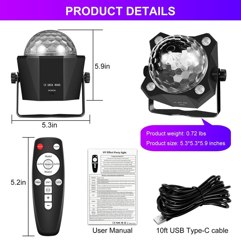 DJPTYGCK 2 in 1 Glow Party Black Light Disco Ball