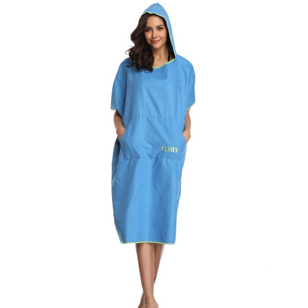 FLYILY Microfibre Surf Poncho Towel with Hood Bath Robe for