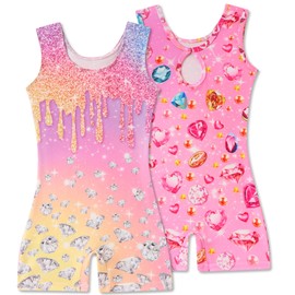Taubow 2 Packs Gymnastics Leotards for Girls 4t 5t Gradient Diamond Tumbling Outfit Biketard with Shorts Gymnastics Outfit
