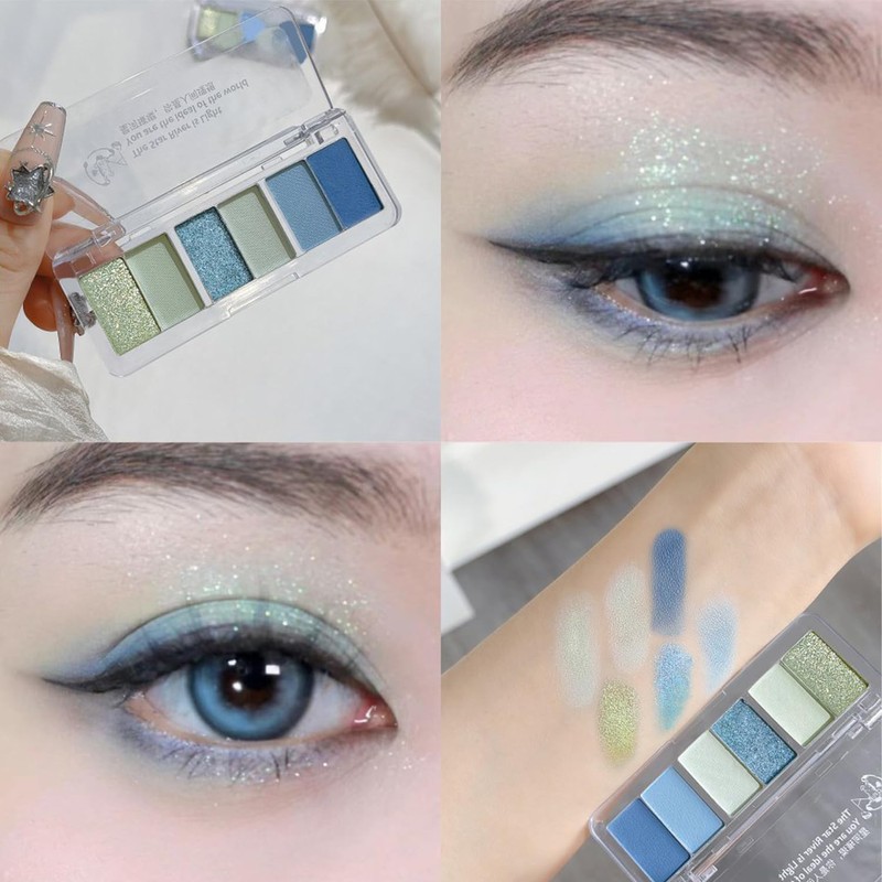 Blue Eyeshadow 6 Colours Eye Shadow Pallets for Women Highly