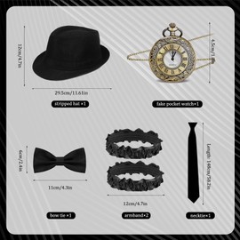 Sekepingo Charming 6PCS Mens 1920s Gatsby Custome Outfits Vest and Hat Accessories for Roring 20's 30's Themed Party (Black-7009, XXL)
