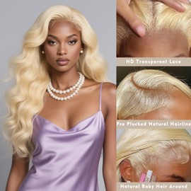 WAQI 30 Inch 613 13x6 Lace Front Wig Human Hair 200 Density Blonde Wig Human Hair Body Wave Lace Front Wigs Human Hair Pre Plucked 613 HD Lace Frontal Wig 13x6 Blonde Wigs For Women Natural Hairline