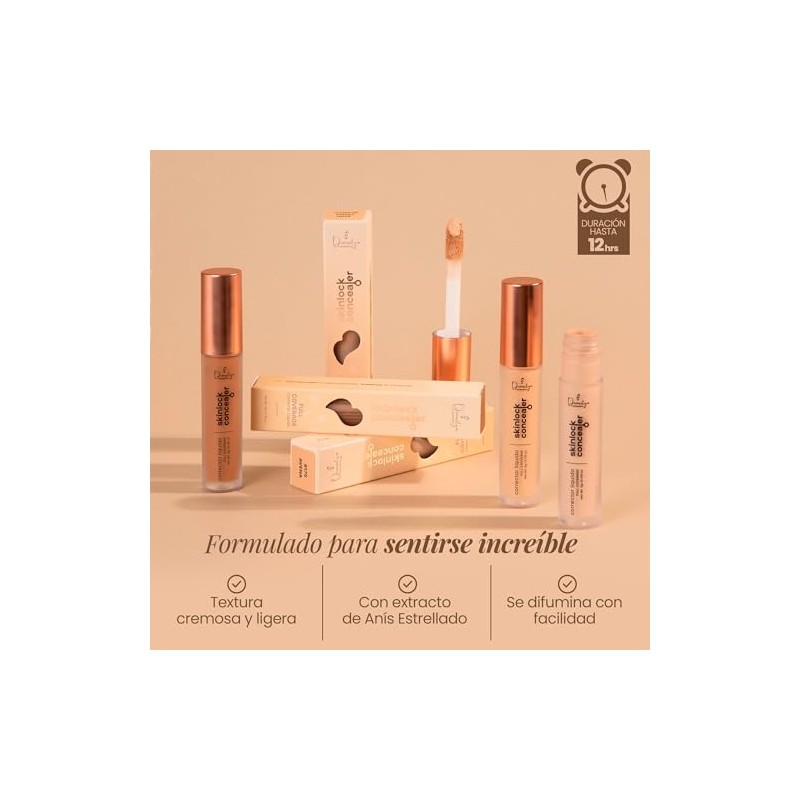 SkinLock Concealer – Corrector Líquido de Cobertura Completa, Larga Duración
