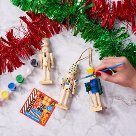THE TWIDDLERS - 6 Christmas Wooden Nutcracker Set, 13cm / 5" - Paint Your Own Toy Soldier with Stickers and Stick On Beards, Kids DIY Art & Craft Gift Decorations