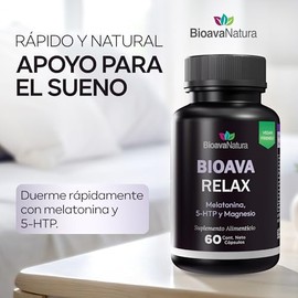 Bioava Relax – Melatonina, 5-HTP y Magnesio | Para Dormir Profundo y Relajarte Sin Somnolencia | Antiestrés Natural Vegano – 60 Cápsulas