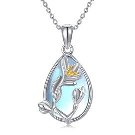 TwoAnts January Birth Flower Necklace 925 Sterling Silver Snowdrop Moonstone Pendant Necklace Flower Jewelry Birthday Gifts for Women Mother Girlfriend