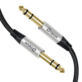 DTech Electric Guitar Cable TRS 1/4 Instrument Cable Aux Right Angle Balanced Stereo Jack Quarter Inch 6.35mm (1.5M)