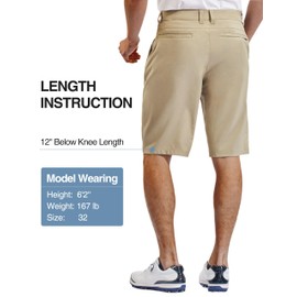 PULI Mens Golf Shorts Lightweight Comfort 12" Stretch Lightweight Travel Hiking Quick Dry with Pockets Stone 34