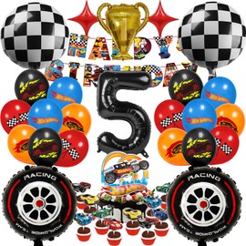 Ctxtqtdt Pack of 50 Hot Whels Birthday Decoration 5 Years Boy, Hot Whels Birthday Party Set, Balloons Birthday Set, Children's Birthday Balloons Set, Party Decoration Birthday Set for Children (5)