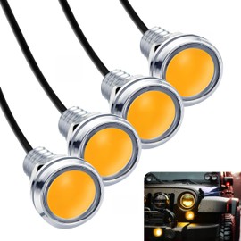 JRQLOV 4Pcs 23mm COB DC 12V Eagle Eye LED Car Fog DRL Daytime Running Light Car ATV Camper Trunk Motorcycle Marker Lights Lamp Tail Reverse Fog Light Signal Lamp (Yellow)