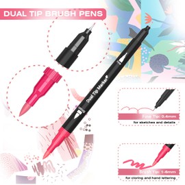 TrendGate Dual Brush Pen Set, 72 Colours Fineliner and Brush Pen Set, Double Felt Tip Pens Thick and Thin with Colouring Books for Hand Lettering, Bullet Journal, Mandalas Pens for Children and Adults