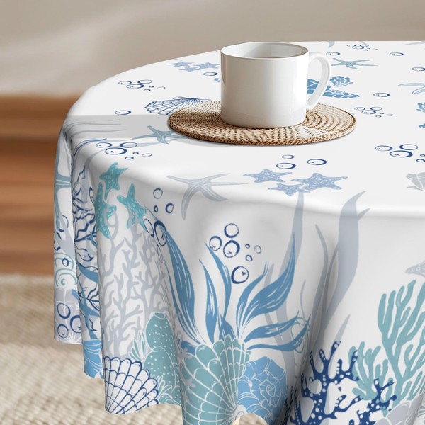 Imiss Sea Turtle Beach Round Tablecloth 60 Inch Nautical Themed