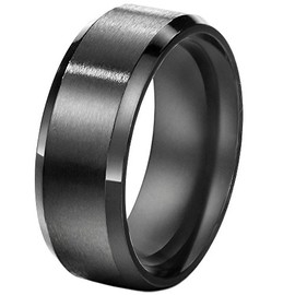 FANSING Couples 8mm Wedding Bands, Stainless Steel Ring, Mens Black Rings Womens, Size 14