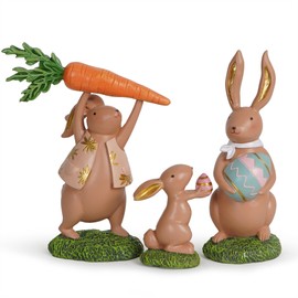 Hodao 3 PCS Easter Bunny Family Decorations Spring Easter Rabbit Decor Figurines Tabletopper Decorations for Easter Party Home Cute Rabbit Easter Day Decorations (Family-White)