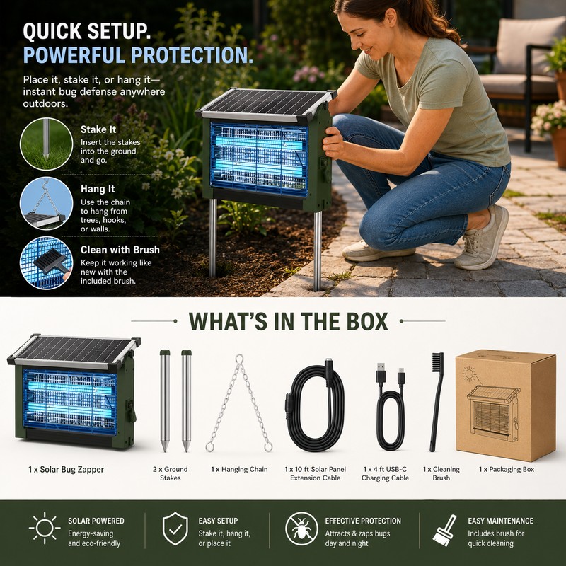 Solar Bug Zapper for Outdoor Use – 4500V Waterproof Mosquito