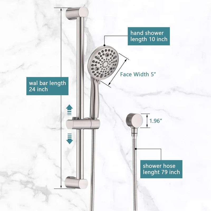 LOCALAND Hand Shower with Slide Bar, High Pressure 10 Setting
