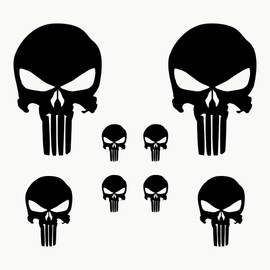 Autodomy Pack of 8 Units Melted Skull Stickers | Black Sticker Punisher Vinyl Rain and UV Resistant | Skull Sticker External for Car, Helmet and Motorbike