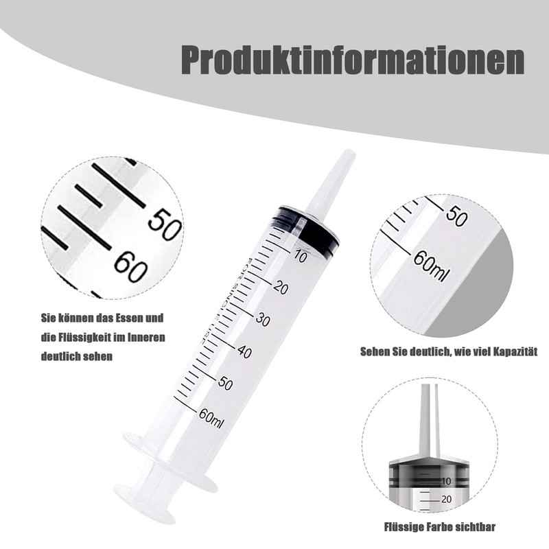 Plastic Syringe, Set of 2 60 ml Syringes with Hose