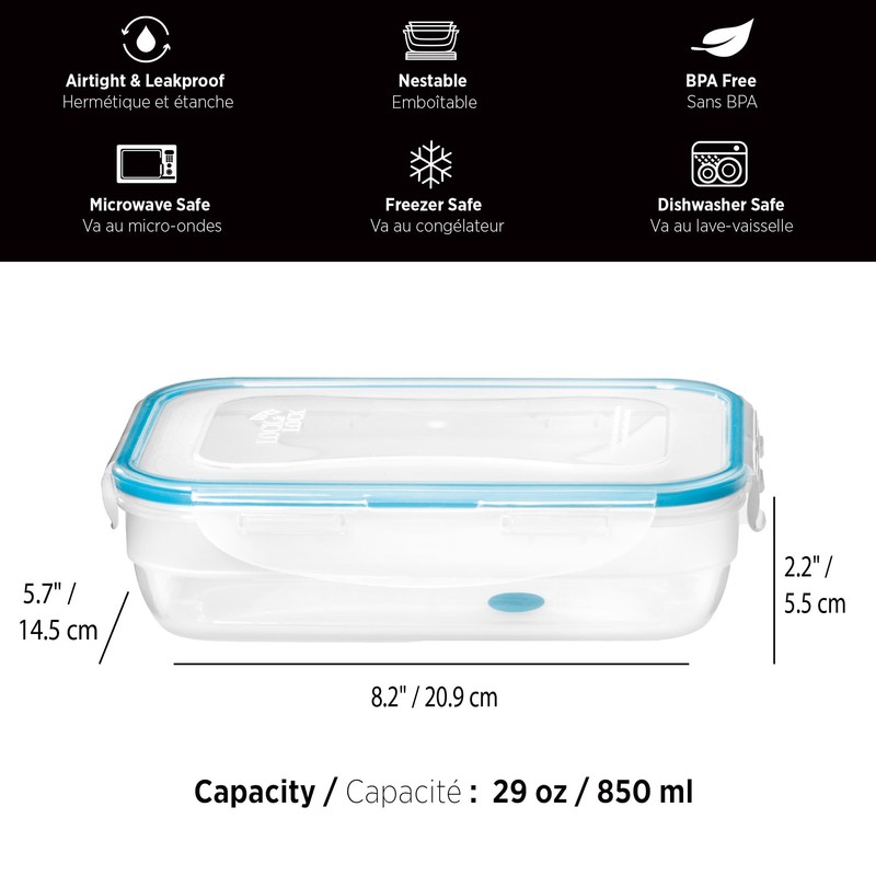 Starfrit LocknLock Easy Match Plastic Container - 29oz/850ml - Airtight,