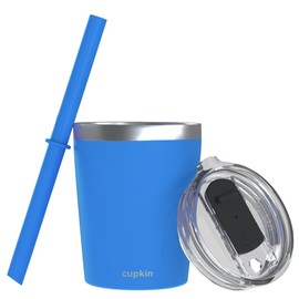 CUPKIN Stackable Stainless Steel Kids Cup Smoothie Tumbler, Powder Coated Insulated Tumblers, BPA Free Lid and Silicone Straw 8 Fl Oz (Pack of 1), Blue