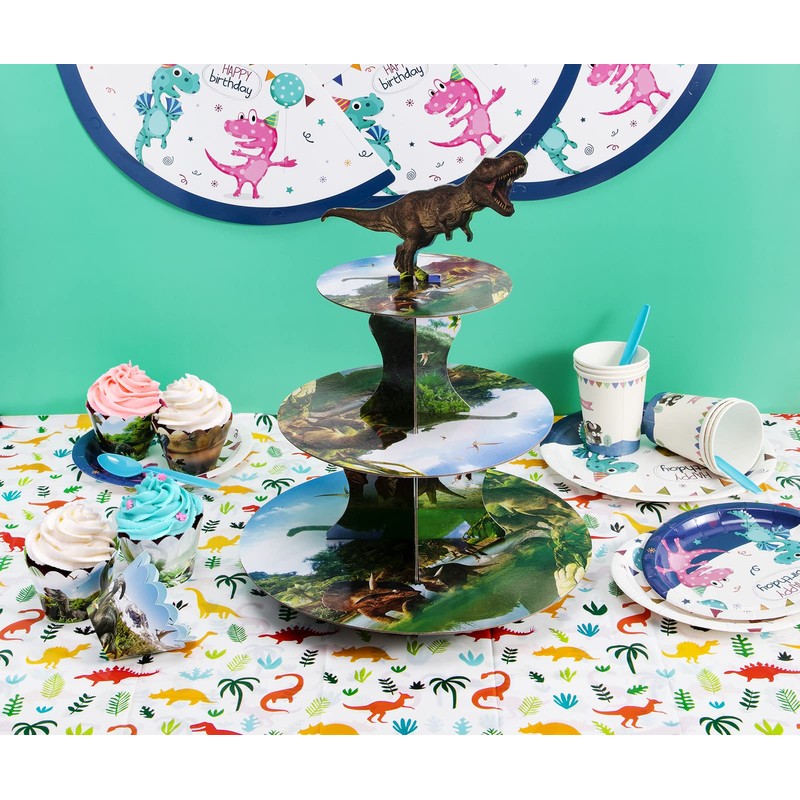 Soporte de dinosaurio para cupcakes de 3 niveles para niños,