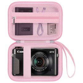 TsuiWah Hard Travel Camera Case for Canon PowerShot G7 X Mark II/G7X Mark III, Digital Camera Storage Bag With Zippered Mesh Pocket for USB Cable, SD Card, Battery and Other Accessories, PINK