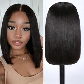 ALHER Short Bob Wig Small Cap Lace Front Wigs Human Hair 12 Inch