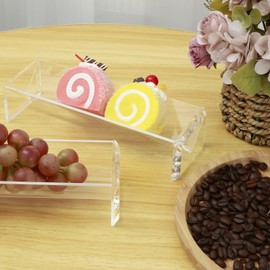 2Pcs Cracker Serving Tray, Clear Cracker Holder, Transparent Macaron Display Tray, Acrylic Cracker Serving Stand, Rectangular Cracker Holder, Multipurpose Biscuit Holder for Home Party Food Display