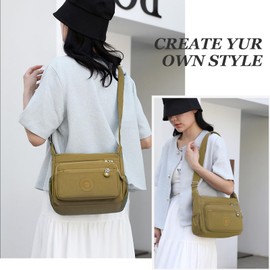 WITERY Nylon Crossboby Bag for Women - Waterproof Zipper Multi-pocket Travel Shoulder Bag Purse Wallet (Brown)