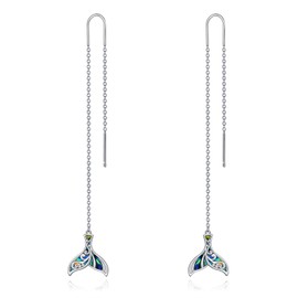 Thread Earrings for Women Sterling Silver Mermaid Earrings Tassel Pull Through Earrings Jewelry for Women