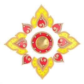 Designer Floor Rangoli Reusable Round Rangoli Acrylic Rangoli Indian Traditional Home Floor Decor Gift for Home Interior Floor Festival Diwali Decorations and Gifting(Size:9")(Red,Yellow)