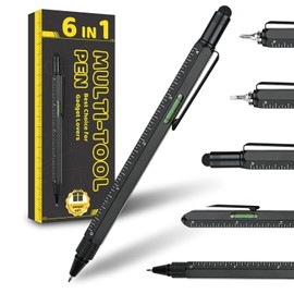 Men Valentines Day Gifts for Him Boyfriend Husband, Cool Gadgets Tools 6 in 1 Multitool Pen with Stylus, Level, Rulers, Screwdrivers, Father's Day Birthday Gift for Dad(Black)