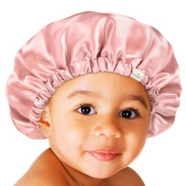 YANIBEST - Gorro de satén para niños con pelo rizado, doble capa, reversible, ajustable, de satén sedoso, para adolescentes y niños pequeños (5-12T), color rosa