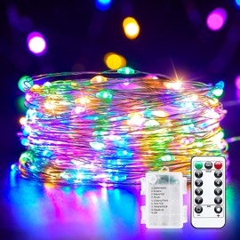 33Ft 100 LED Outdoor String Lights, Fairy Lights Battery Operated with Remote, Waterproof Twinkle Lights for Bedroom Dorm Tapestry Backyard Garden Party Indoor Easter Decoration, Pink + Multicolor