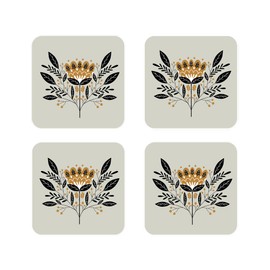Folk Art Coasters set Neutral Floral Choice of 2, 4 or 6 (4)
