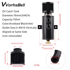 VVORHSBELL 10AN Oil Catch Can Breather with Drain Valve, 750ML Capacity, Bundled with 10FT 10AN 5/8" Fuel Line Fitting Kit featuring Nylon Braided CPE Oil Hose