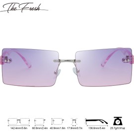 The Fresh Minimalist Small Rectangular Sunglasses Clear Eyewear Trendy Rimless Shades FR1M4015 (401504-Silver, Purple/Pink, 60)