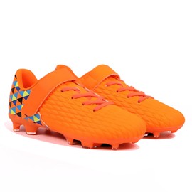 Joybut Soccer Cleats for Kids & Youth | Lightweight Football Shoes for Firm Ground | Durable Girls & Boys Soccer Cleats with Non-Slip Sole | Comfortable Soccer Boots | Unisex Size 11-6 Orange