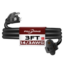 PALARINE 3ft Black Extension Cord Waterproof, UL Listed, 14/3 SJTW Heavy Duty 3 Prong, 14 Gauge 15A Power Cord Ideal for Indoor Outdoor Lights, Appliances, and Lawn