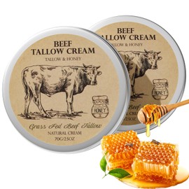 Beef Tallow for Skin, Tallow and Honey Cream,Tallow Face Moisturizer, Natural Grass-Fed Beef Tallow Balm with Raw Honey Moisturizing Cream for Body Lotion Skin Care 2 Packs