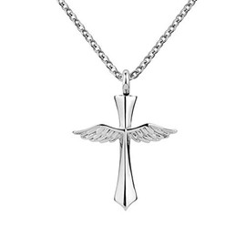 DWJSu Mom Dad Brother Angel Wing Cremation Cross Necklace SilverUrn Necklace Pendant Keepsake Necklace to Put Ashes In