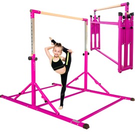 PreGymnastic Foldable Gymnastics Bar, 6FT Horizontal Bars, Folding Training Bar for Kids Ages 3-18, Weight Limit 500 LB, Adjustable kip Bar,Home Gym Equipment Indoor