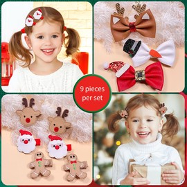 9 Piece Premium Leather Girl/Lady Christmas Hair Clips - Festive Festive Hair Accessories Set Including Santa Claus, Reindeer & More - Perfect Christmas Gifts!