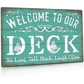 Deck Sign, Rustic Farmhouse Wall Decor, Indoor/Outdoor Use, 12x8 Inches Aluminum Metal Sign (Deck Rules) - Color: Talk Much, Laugh Often, Size: 12x16 Inch Tin Sign