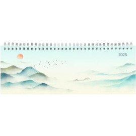 Zettler - Table Landscape Calendar Style 2025 Watercolours, 29.7 x 10.5 cm, Office Calendar with 128 Pages, 1 Week on 2 Pages, Monthly Overview, Note Area, Moon Phases, Ring Binding and German