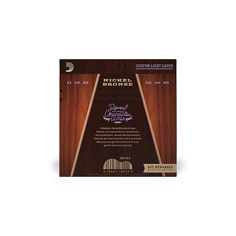 D'Addario Cuerdas de guitarra acústica de bronce y níquel, luz,